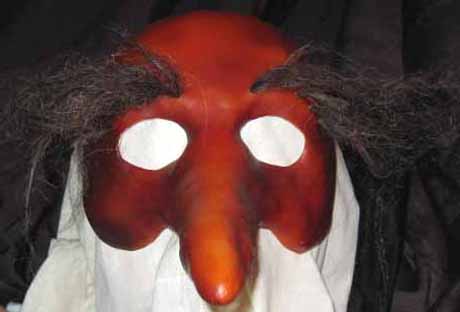 Zanni long nose mask with hairy eyebrows center view