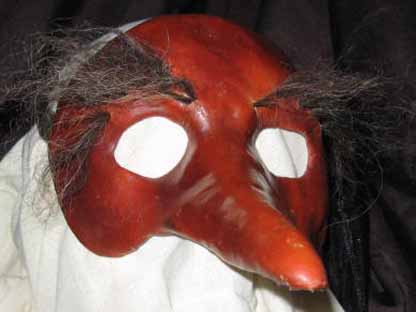 Zanni leather long nose mask with hairy eyebrows