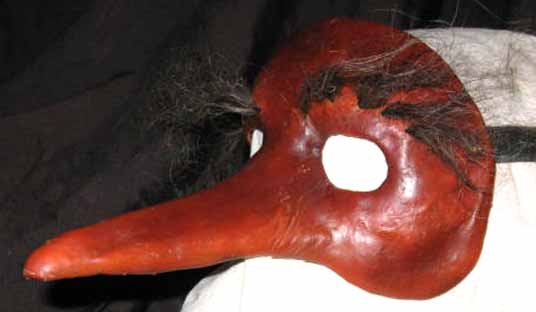 Zanni long nose leather mask with hairy eyebrows 