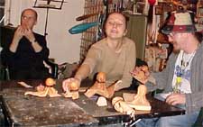 Lynn, Ariane & Golan looking at the molded clown nose's now drying