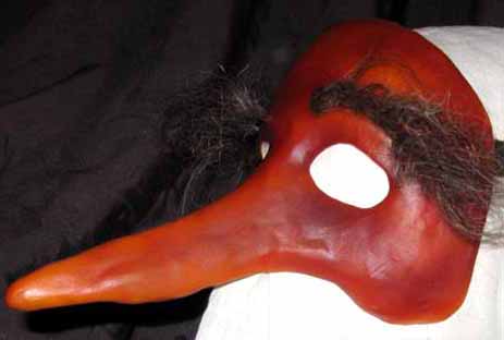 Zanni long nose mask with  hairy eyebrows right view